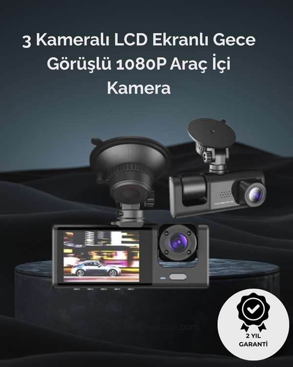 1. 3 Kameralı Full HD Araç Kamerası – Ön, İç ve Arka Görüş ile %100 Kapsama