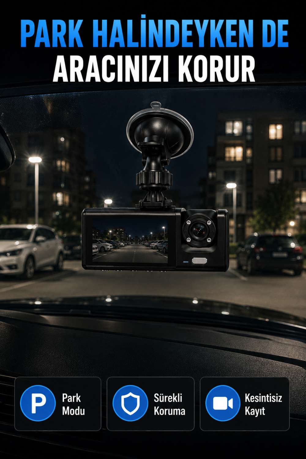 1080P Full HD Araç İçi Kamera WiFi Bağlantılı Çift Kameralı Geniş Açılı Araç Kayıt Kamerası
