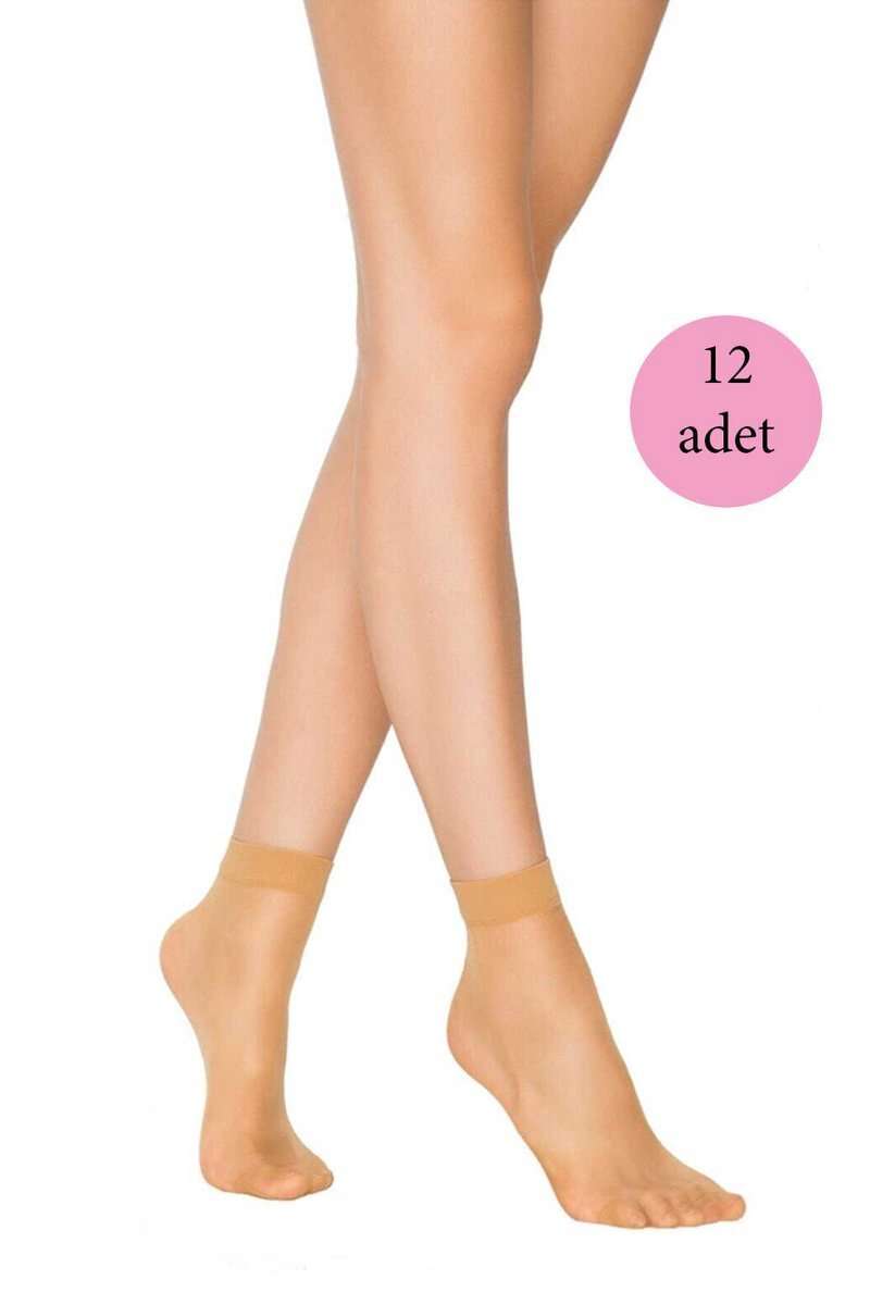 12 Adet Kadın Ten Süper 15 Mat Soket Çorap Ten