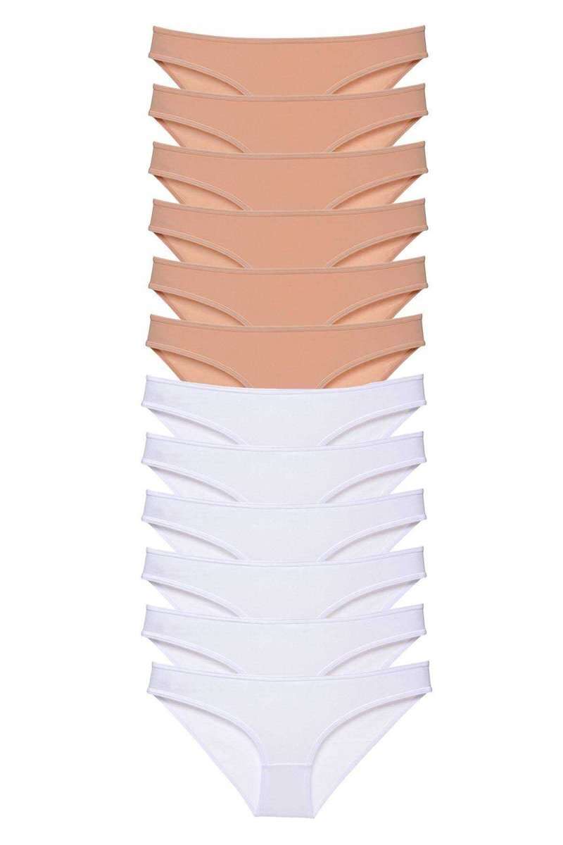 12 adet Süper Eko Set Likralı Kadın Slip Külot Ten Beyaz