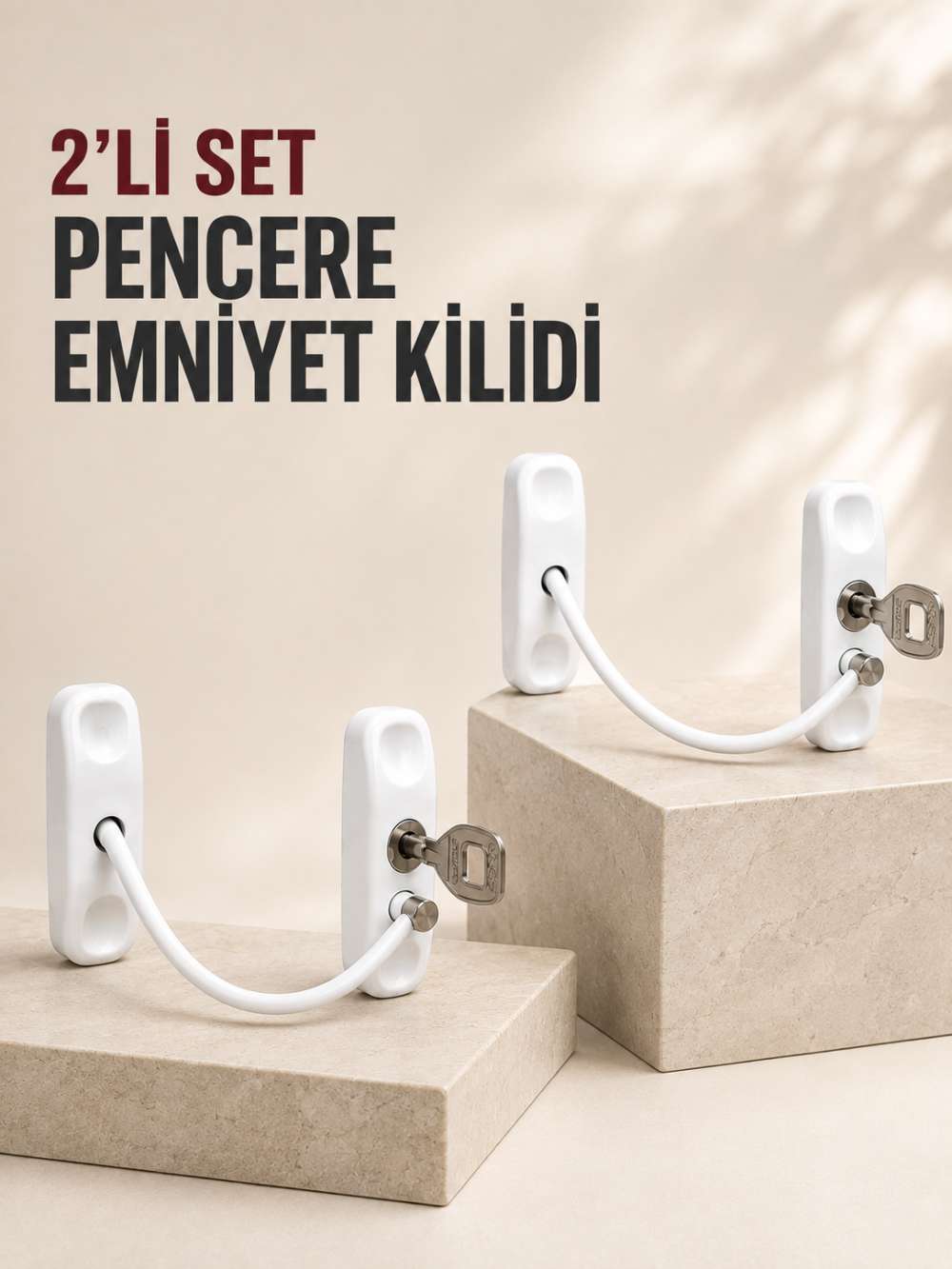 2’li Set Pencere Güvenlik Kilidi Anahtarlı Kablolu Çocuk Emniyet Kilidi Beyaz