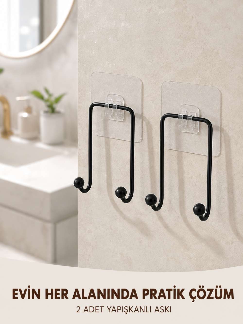 2'li Yapışkanlı Duvar Askısı Mutfak Banyo ve Ev İçin Askılık