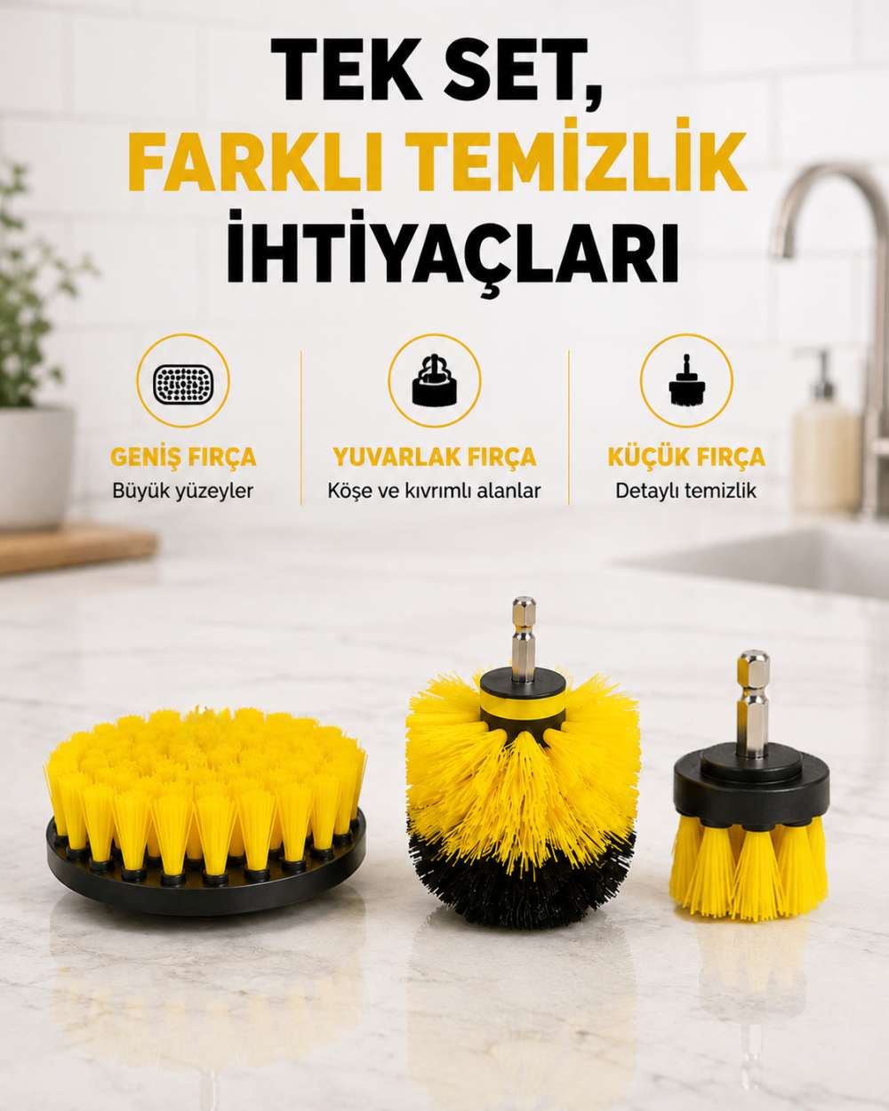 3’lü Matkap Temizlik Fırçası Seti – Banyo, Mutfak ve Araç Jantı İçin Etkili Yeni Nesil
