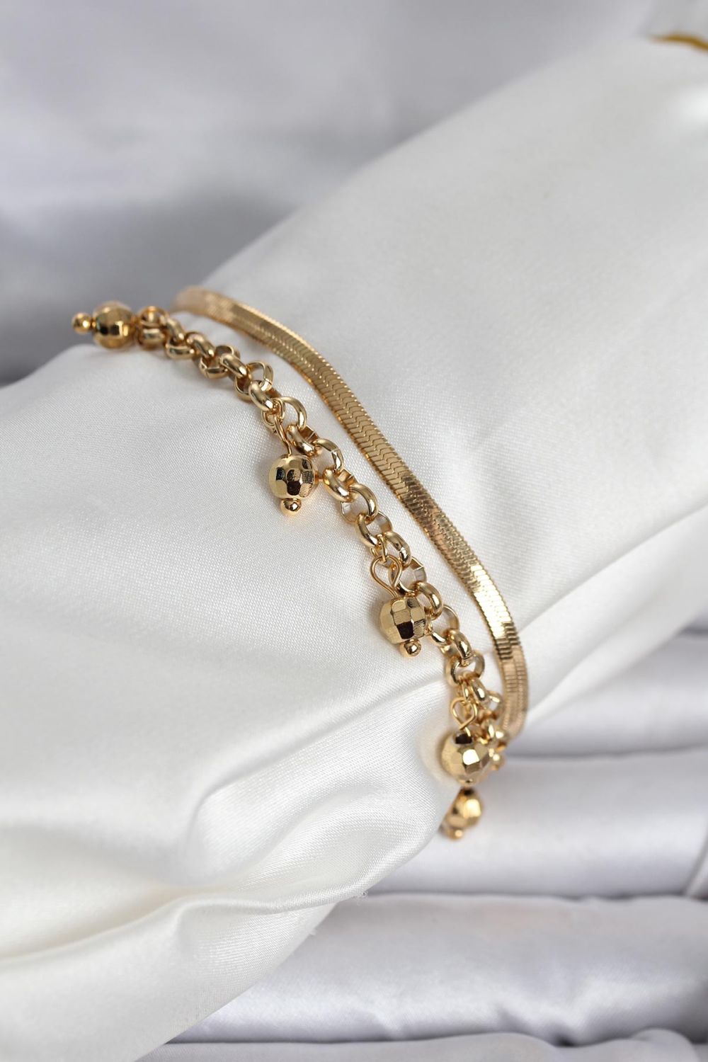 316L Çelik Gold Renk Dorika ve İtalyan Zincirli Model Kadın Bileklik