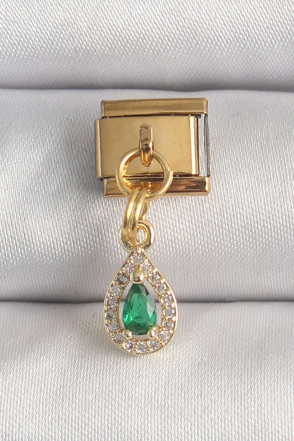 316L Çelik Gold Renk Sallantı Damla Yeşil Zirkon Taşlı Nomination Charm