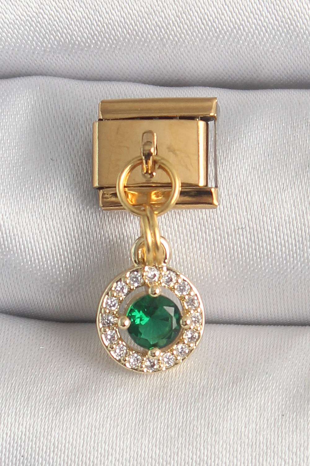 316L Çelik Gold Renk Sallantı Yeşil Zirkon Taşlı Nomination Charm