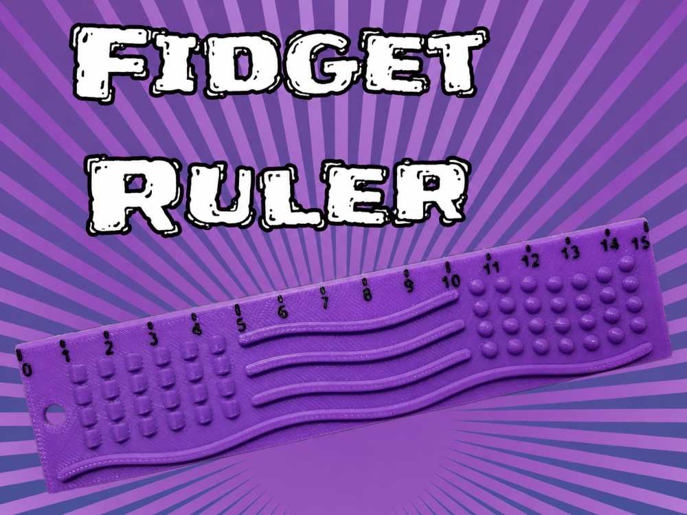 3D Baskı Dokunsal Fidget Cetveli - Kabartmalı Stres ve Odaklanma Oyuncağı - Mor
