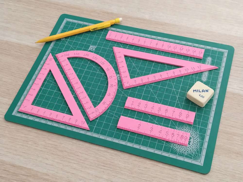 3D Baskı Geometri Cetvel Seti - İletki, Gönye ve Ölçüm Araçları - Pembe