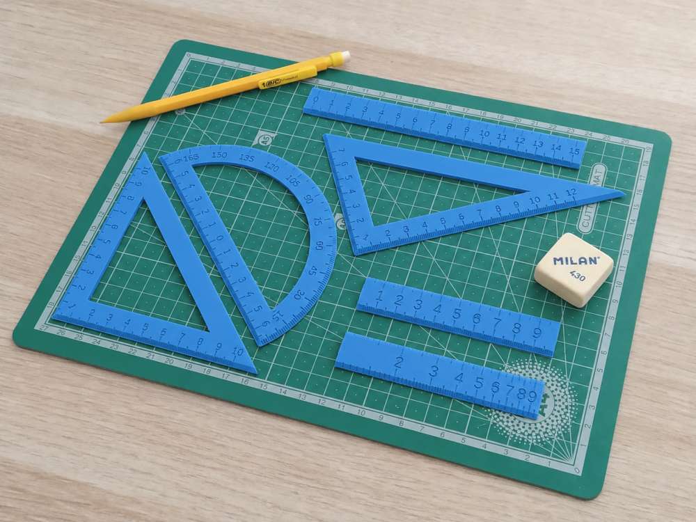 3D Baskı Geometri Cetvel Seti - İletki, Gönye ve Ölçüm Araçları - Mavi