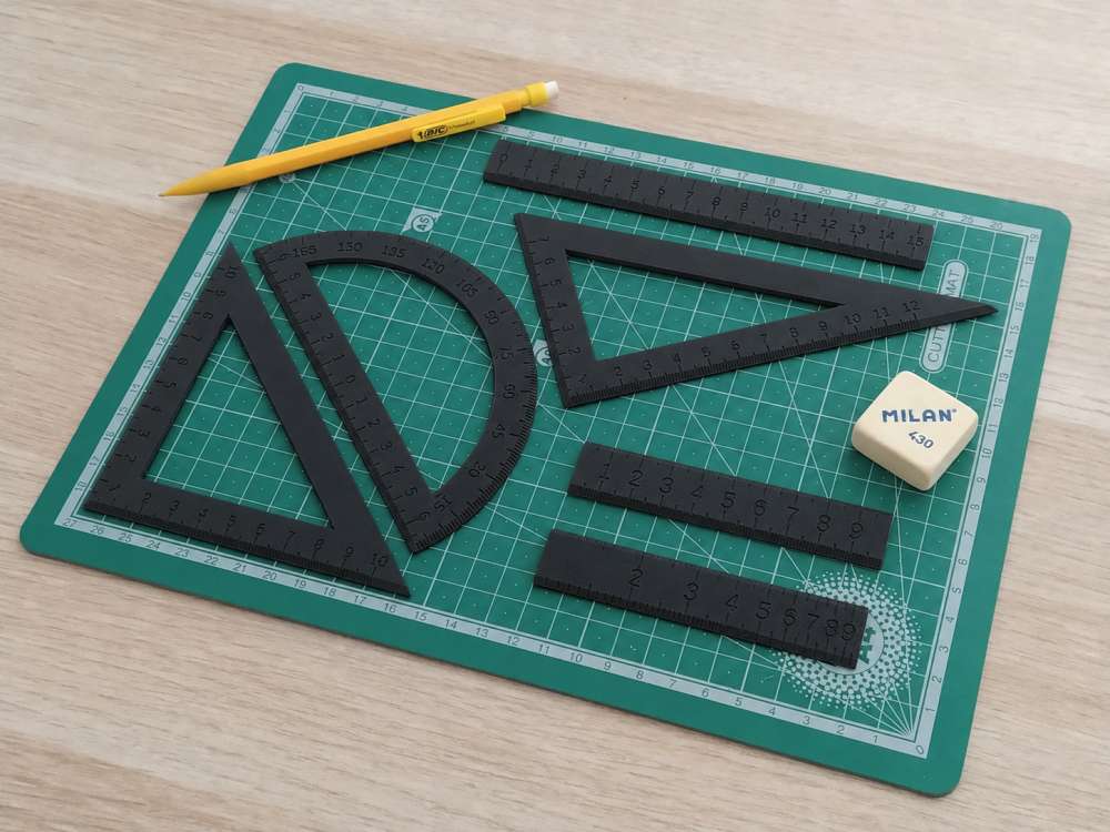 3D Baskı Geometri Cetvel Seti - İletki, Gönye ve Ölçüm Araçları - Siyah