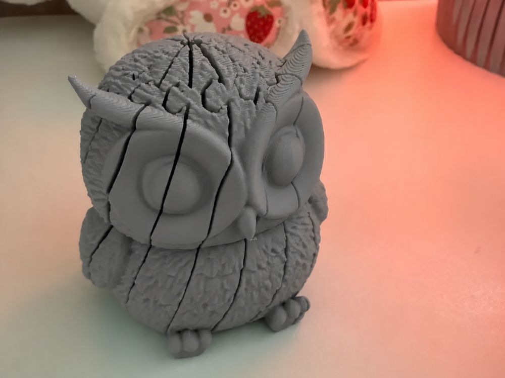 3D Baskı Hareketli Baykuş Figürü - Eklemli Flexi Oyuncak - Gri