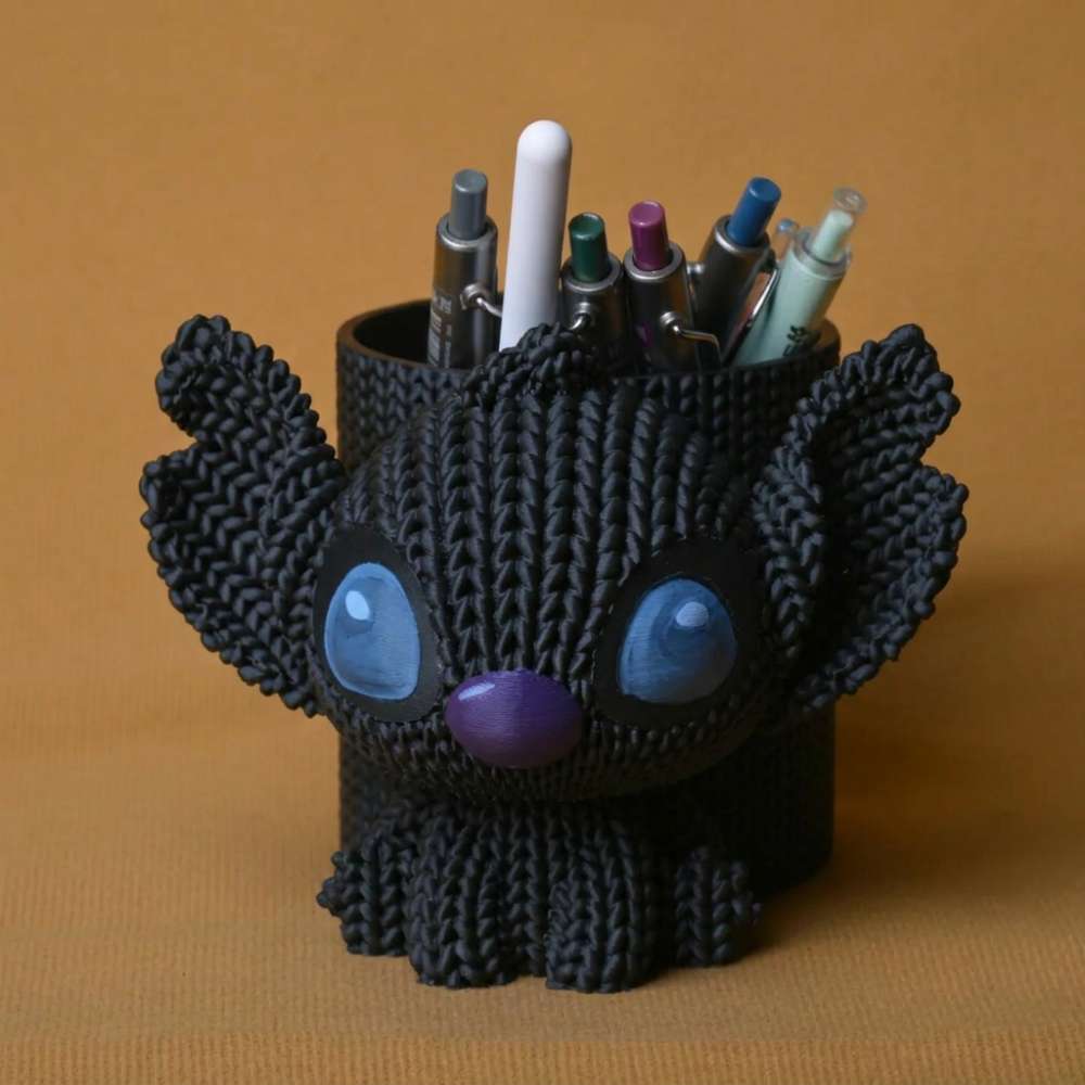 3D Baskı Knitted Kalemlik - Sevimli Karakterli Masaüstü Kalem Organizeri-Siyah