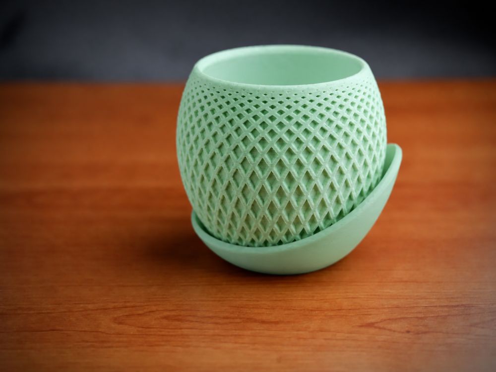 3D Baskı Küre Saksı - Kafes Dokulu İki Parçalı Dekoratif Saksı - Mint-Mint