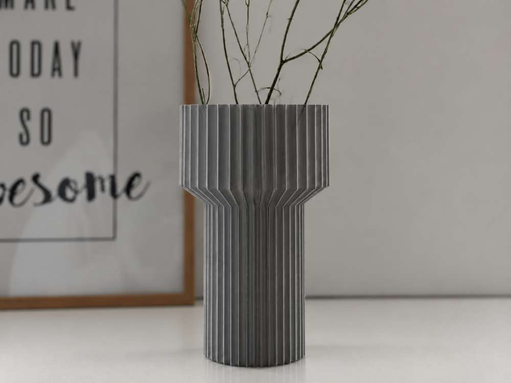 3D Baskı Modern Dekoratif Çiçek Vazosu - Minimal Silindir Tasarımlı Masaüstü Vazo, Ev ve Ofis Dekoru-Gri