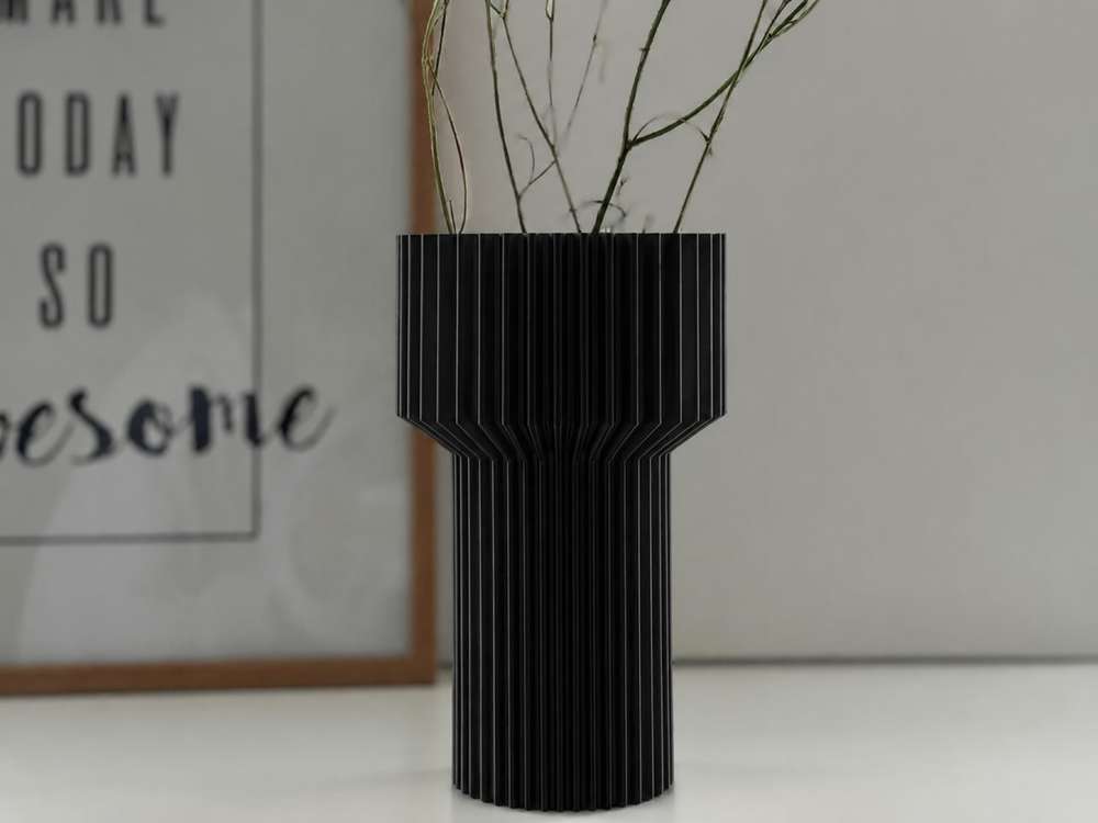 3D Baskı Modern Dekoratif Çiçek Vazosu - Minimal Silindir Tasarımlı Masaüstü Vazo, Ev ve Ofis Dekoru-Siyah