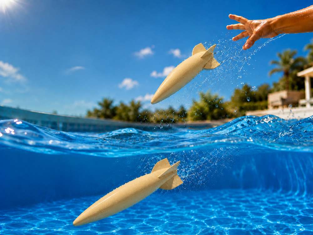 3D Baskı Su Roketi Torpido Oyuncağı - Havuz Dalış Oyuncağı-Bej