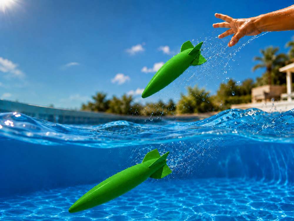 3D Baskı Su Roketi Torpido Oyuncağı - Havuz Dalış Oyuncağı-Yeşil