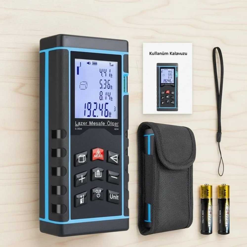 40 Metre Hassas Lazermetre Ölçer LCD Dijital Ekran Su Terazili Lazerli Mesafe Ölçüm Cihazı