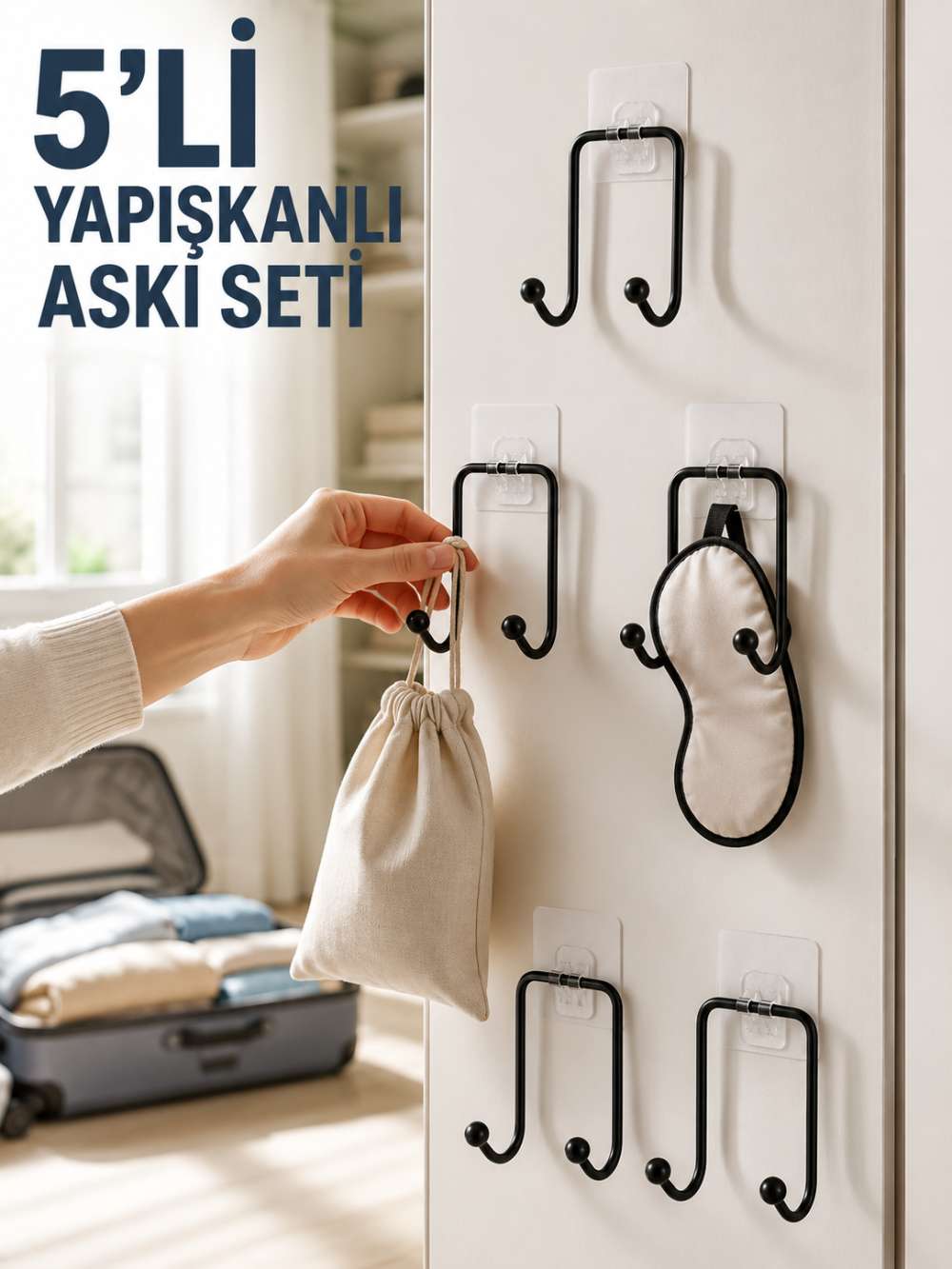 5 Adet Yapışkanlı Askı Çok Amaçlı Mutfak Banyo Düzenleyici Askılık