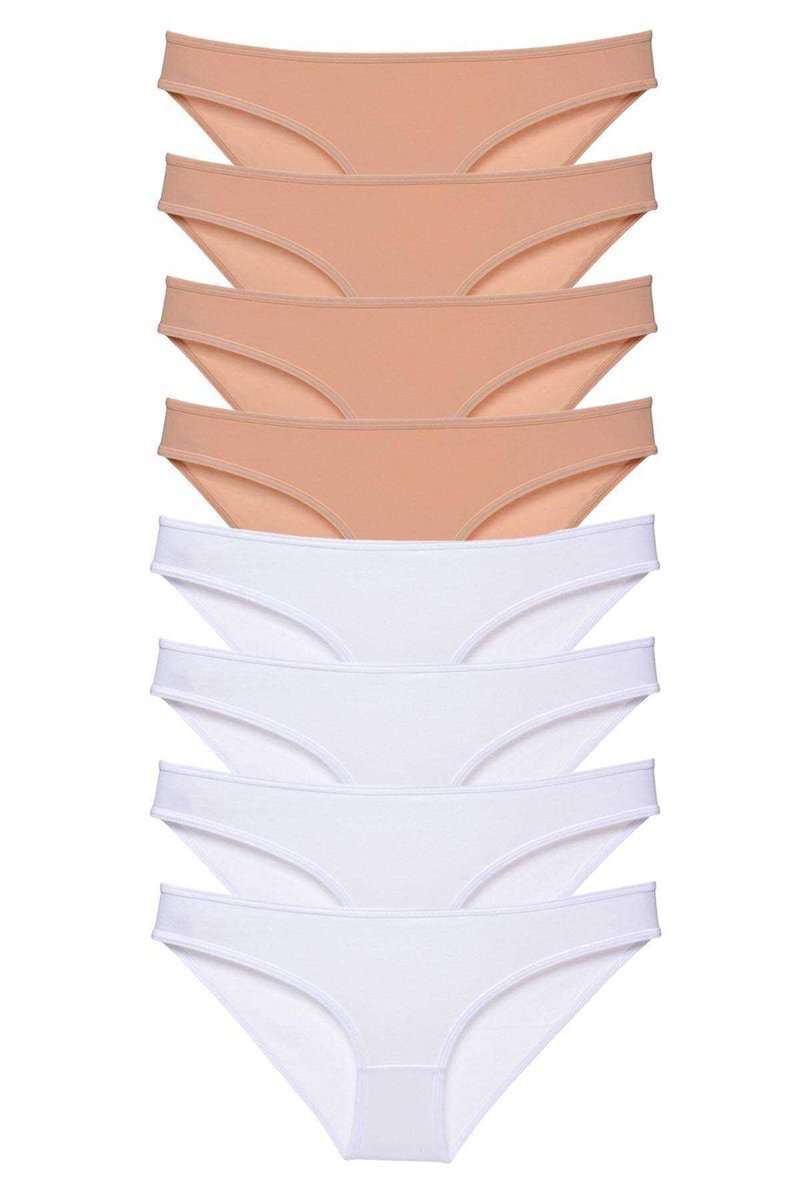 8 adet Süper Eko Set Likralı Kadın Slip Külot Ten Beyaz
