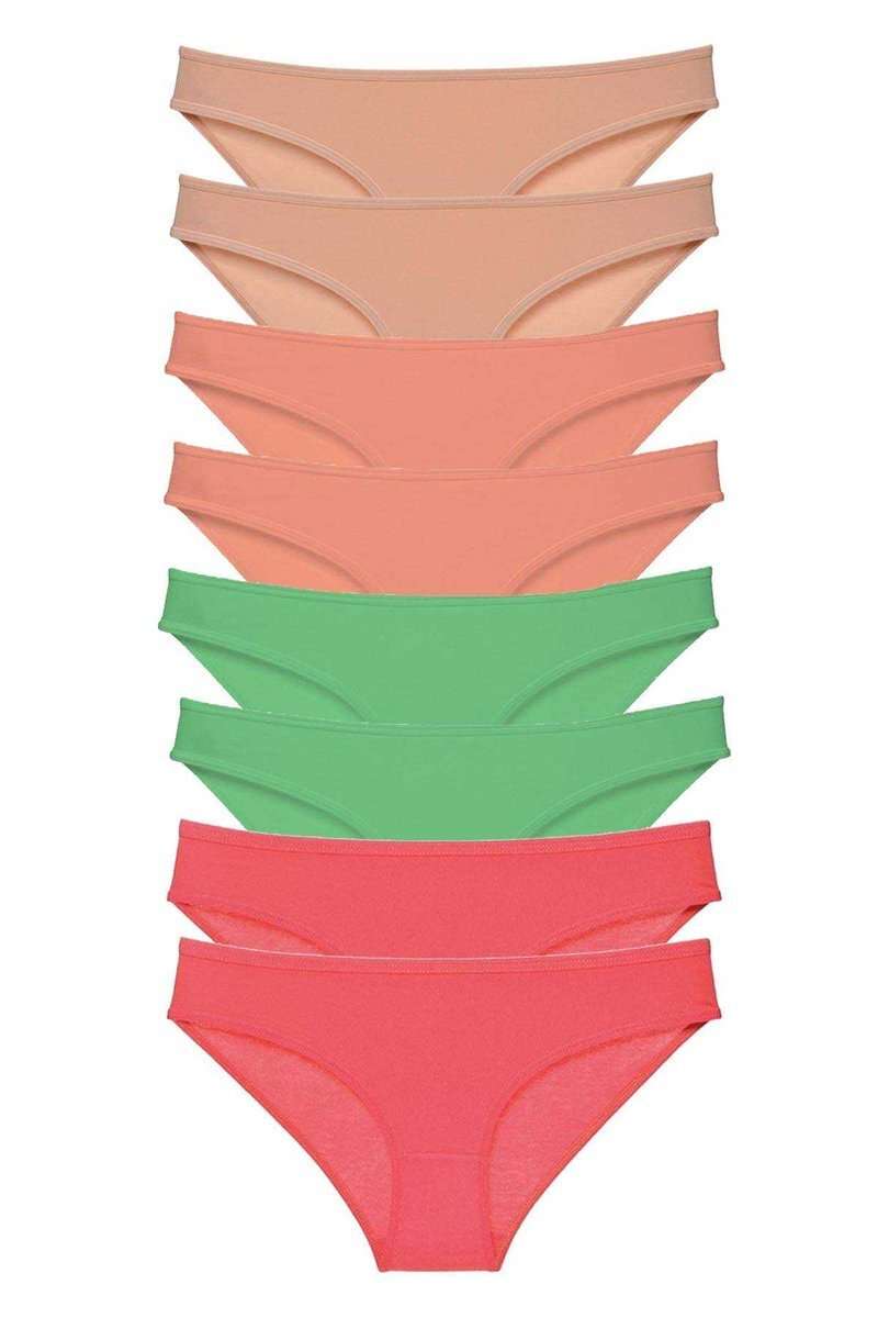 8 adet Süper Eko Set Likralı Kadın Slip Külot Ten Pudra Yeşil Fuşya
