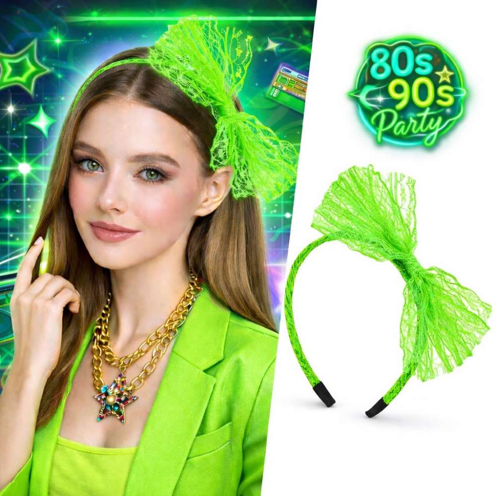 80?ler 90?lar Neon Yeşil Dantel Taç Fiyonklu