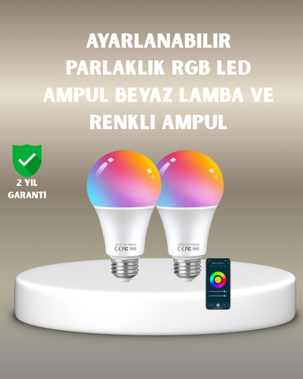 Akıllı 9W RGBW LED Ampul, tasaruflu romantik ışıklı