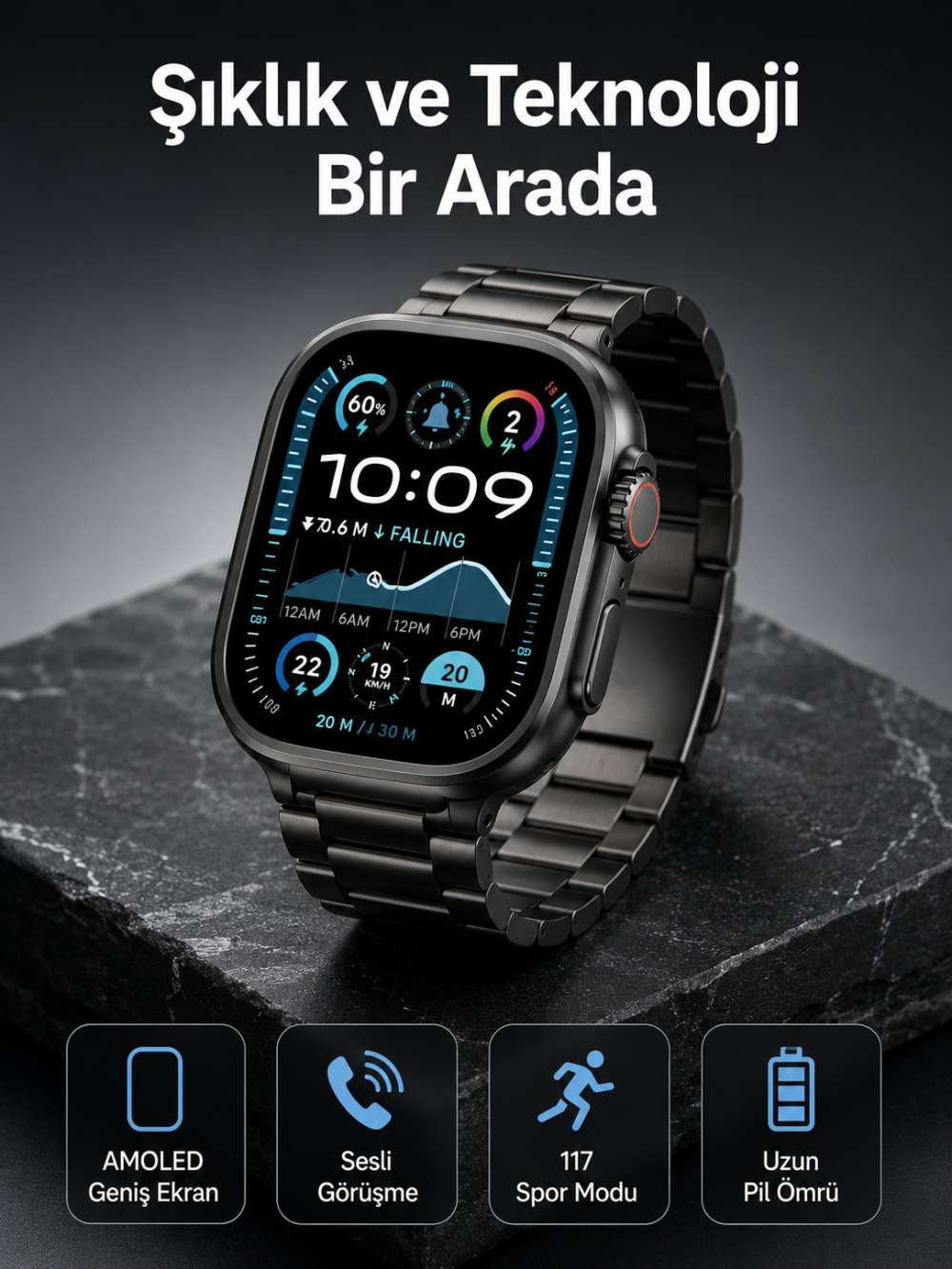 Akıllı Saat 3 Kordonlu Waterproof Adımsayar, Titreşim ve GPS Özelliği