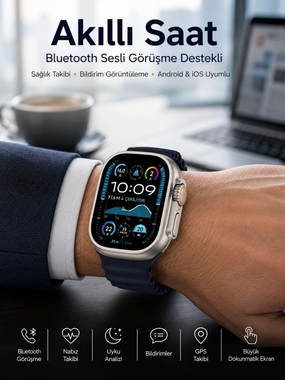 Akıllı Saat Sesli Görüşme Titreşimli GPS Bağlantısı Müzik Dinleme Sosyal Medya Bildirimleri Yeni Nesil