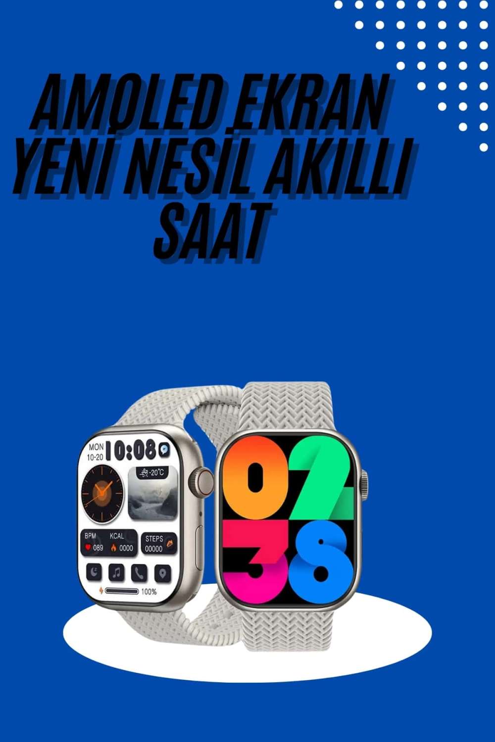 Amoled Ekran Akıllı Saat Üç Kordonlu İOS Android Uyumlu