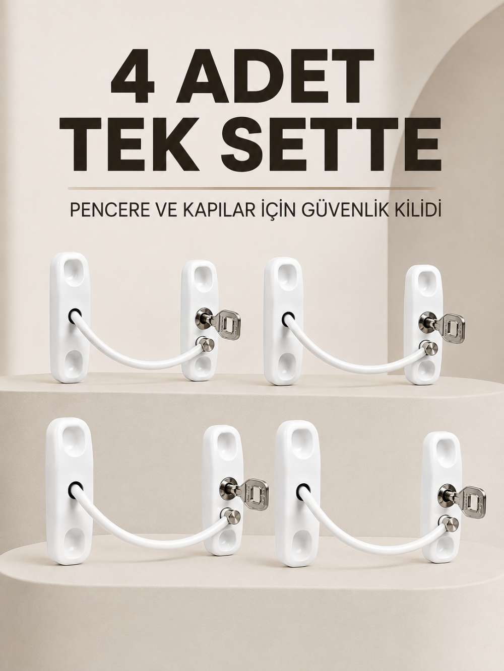 Anahtarlı Pencere Emniyet Kilidi 4 Adet Güvenlik Seti