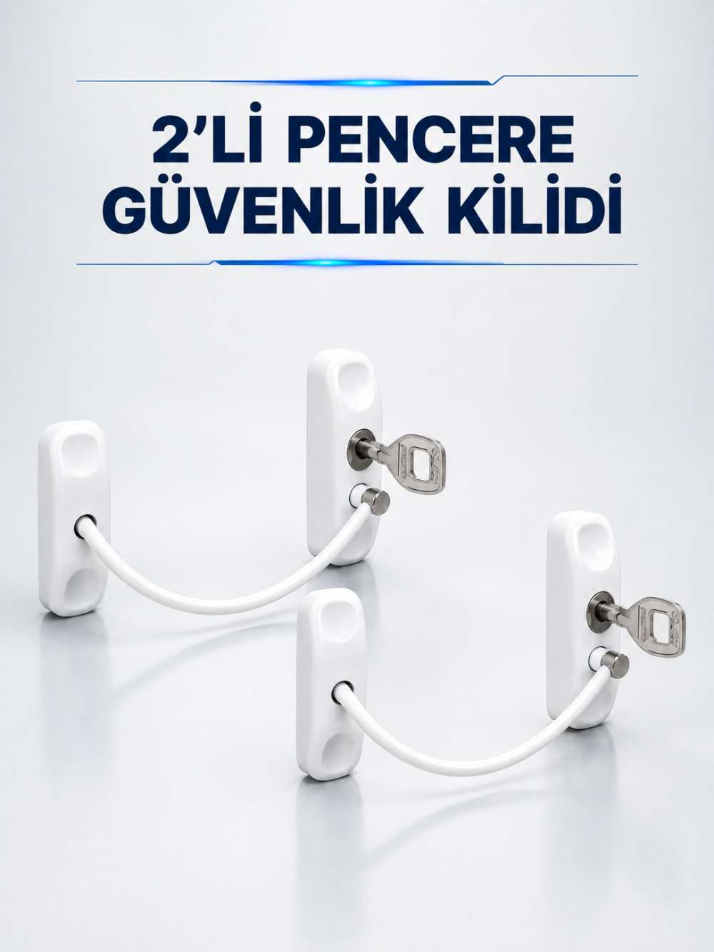 Anahtarlı Pencere Güvenlik Aparatı Beyaz Kablolu Açılma Sınırlayıcı 2’li Set