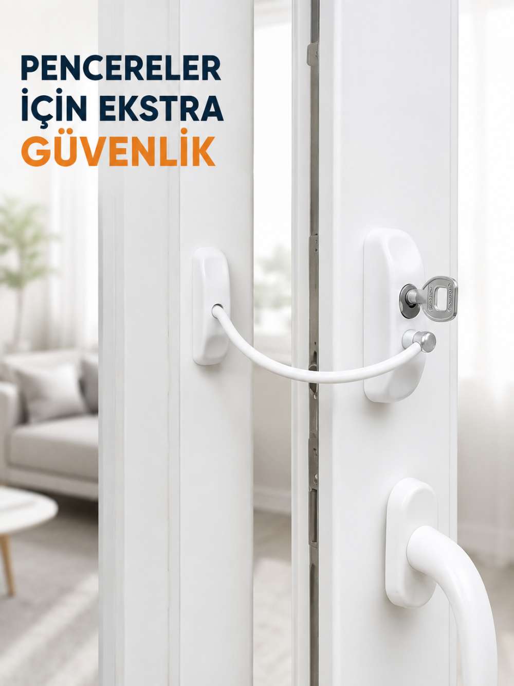 Anahtarlı Pencere Güvenlik Aparatı Esnek Kablolu Pencere Açılma Sınırlayıcı Kilit
