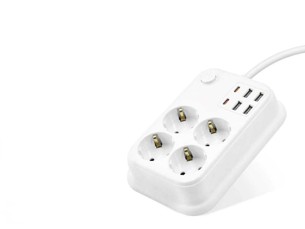 Anahtarlı Uzatma Kablosu 4 Priz 4 USB 2 Type-C 2 M Beyaz