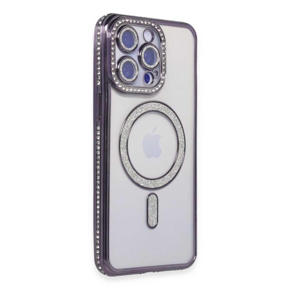 Apple İphone 15 Pro Kılıf Joke Simli Magneticsafe Kılıf - Derin Mor