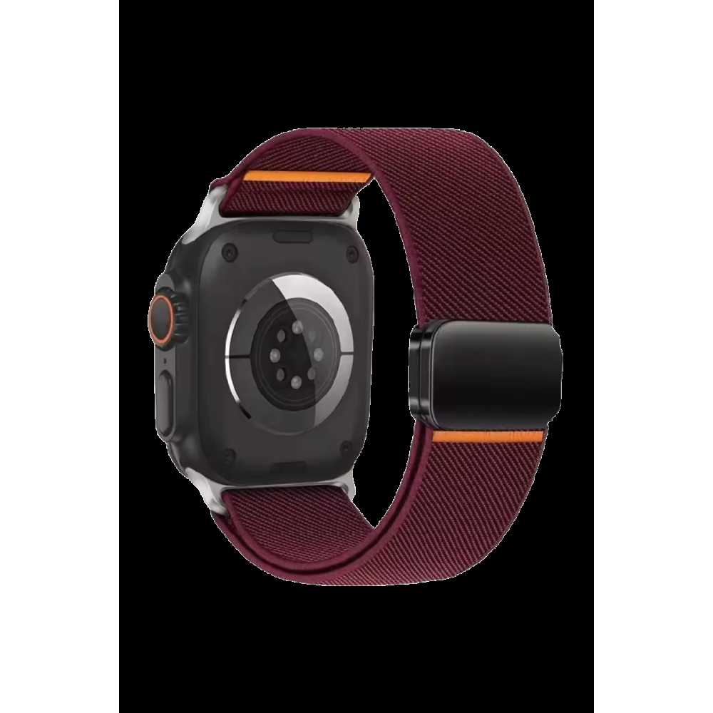 Apple Watch Ultra 49mm Nylon Manyetik Kordon - Bordo