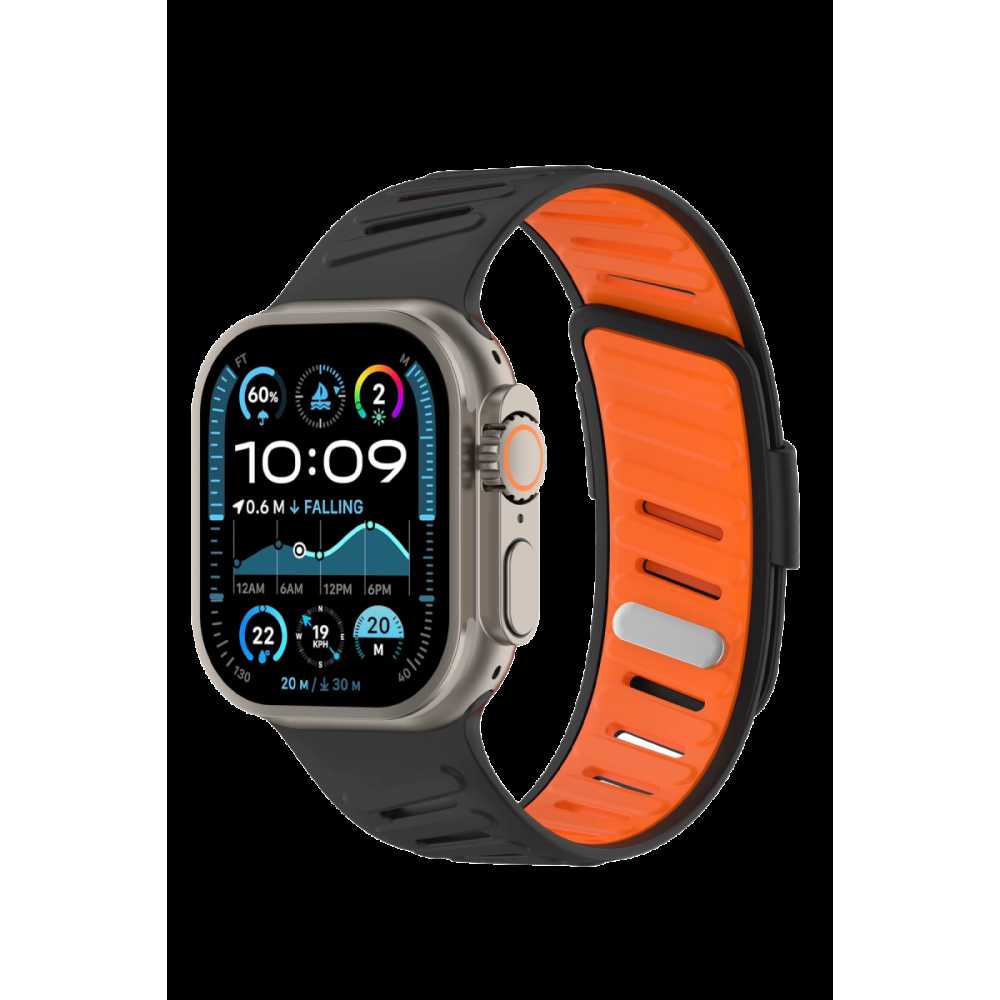 Apple Watch Ultra 49mm Twin Silikon Kordon - Siyah-Turuncu
