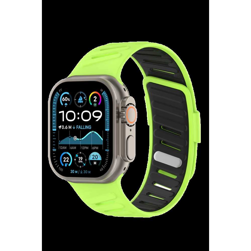 Apple Watch Ultra 49mm Twin Silikon Kordon - Yeşil-Siyah