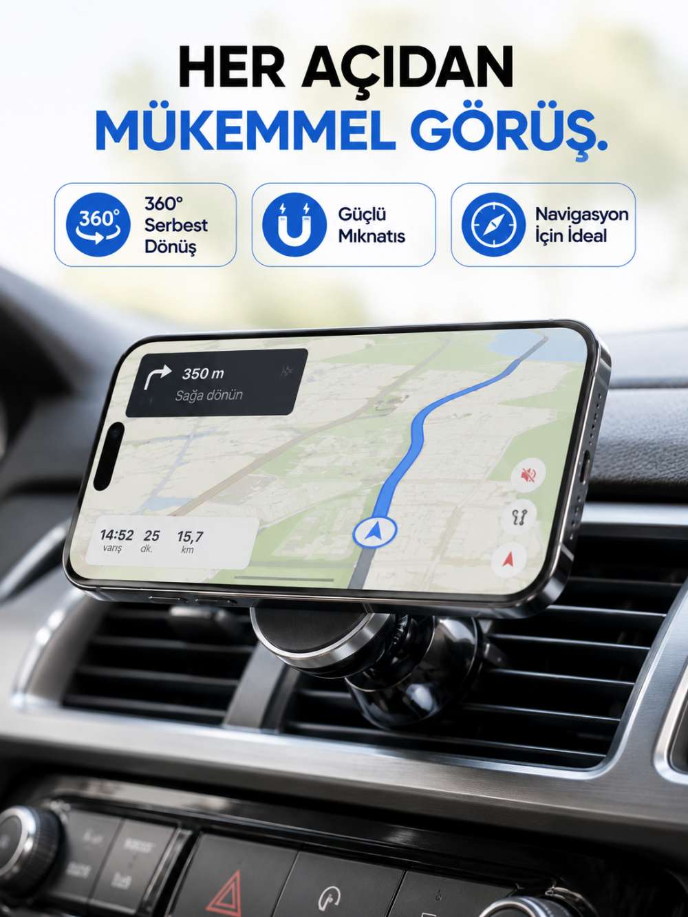 Araç İçi Manyetik Telefon Tutucu Havalandırma Izgarası Uyumlu Telefon Tutacağı