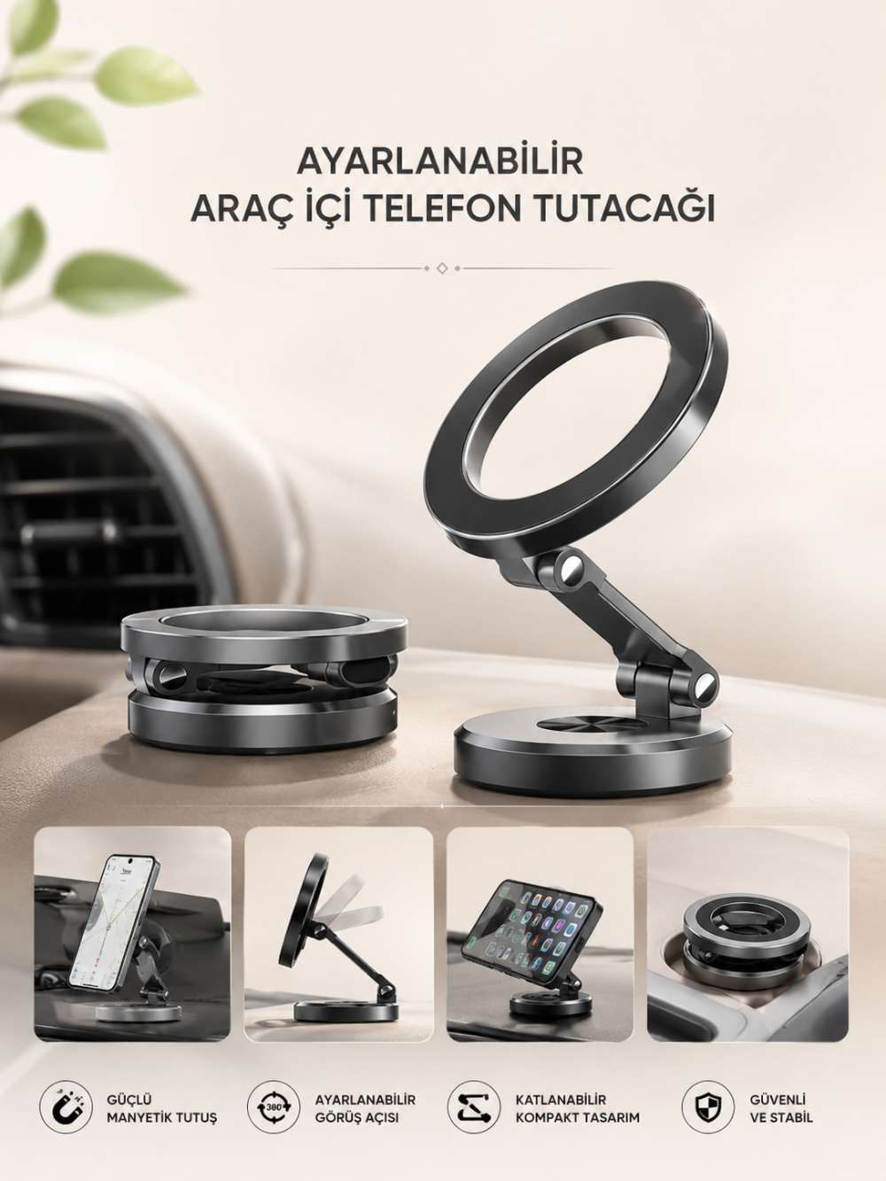 Araç İçi Telefon Tutacağı Manyetik Tasarım Ayarlanabilir