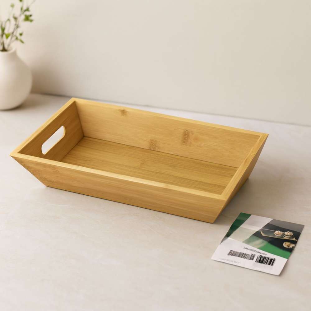 Bambu Dikdörtgen Sunum Tepsisi 16x30x4.5 cm (Çift Kulplu)