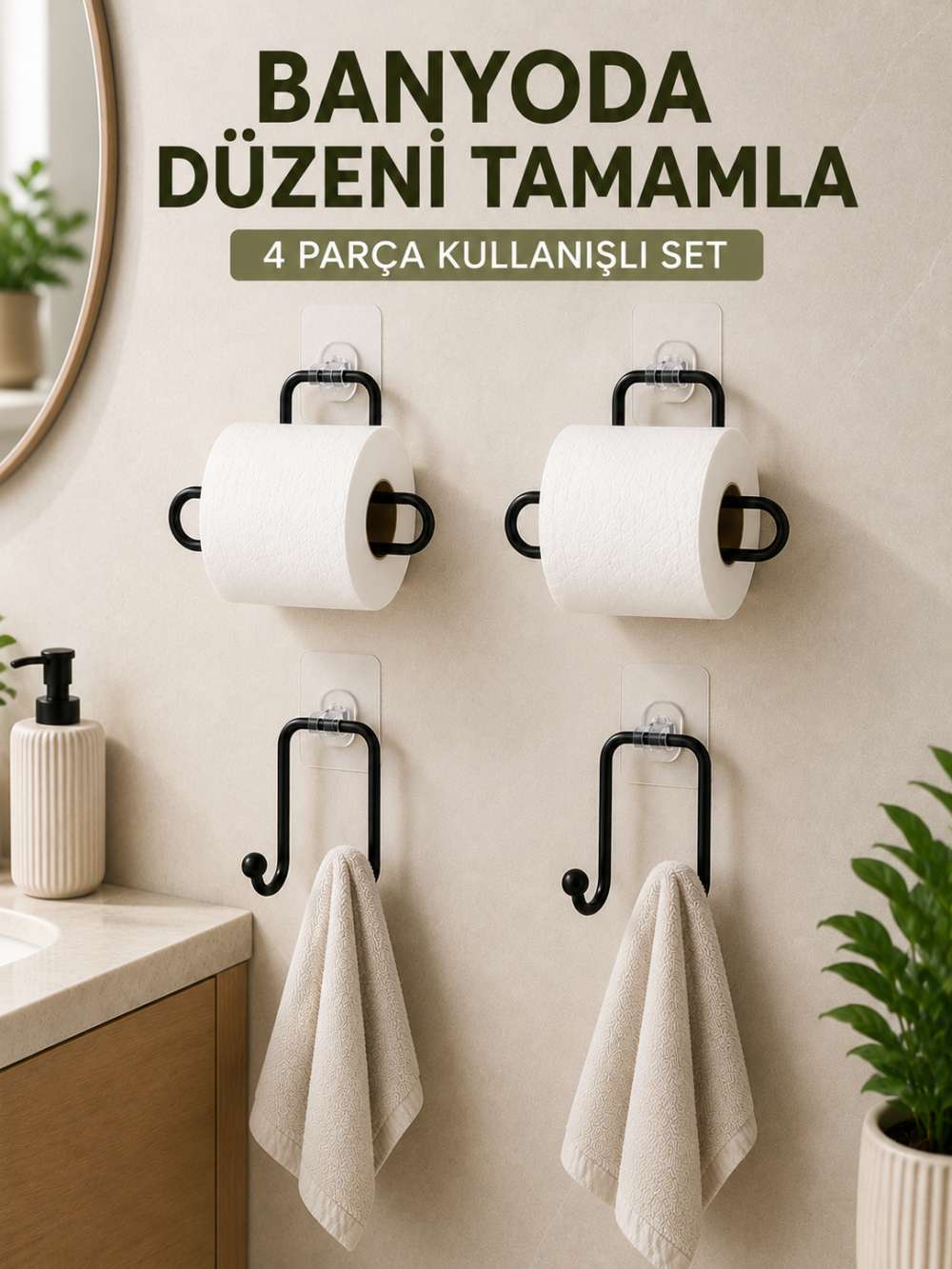 Banyo ve Mutfak İçin 4 Parça Set 2 Adet Kağıtlık 2 Adet Havlu Askısı