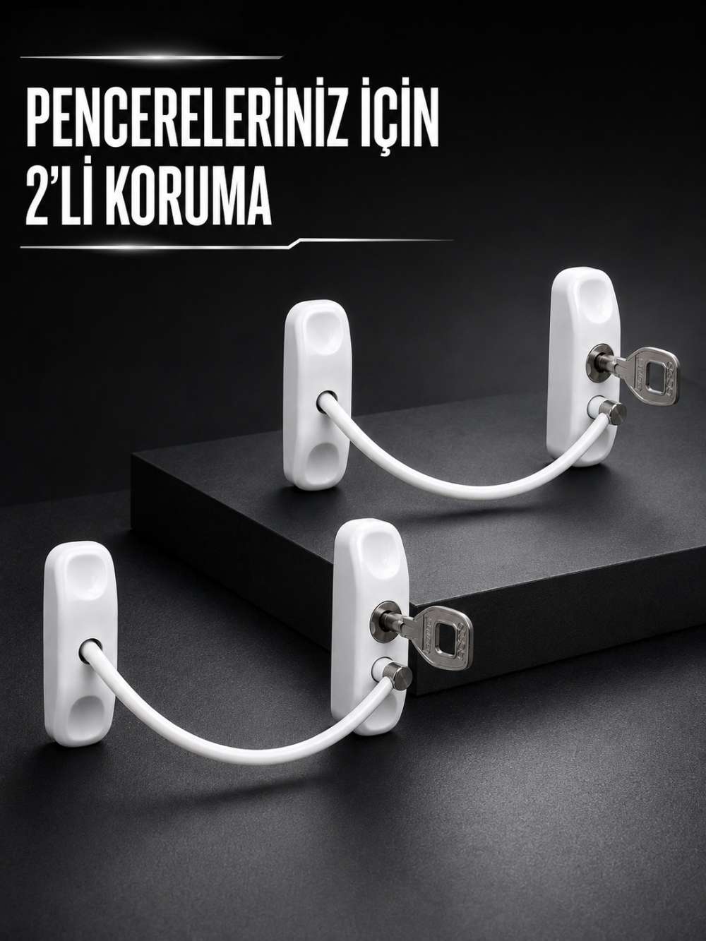 Beyaz Kablolu Pencere Kilidi 2 Adet Çocuk Koruma ve Pencere Emniyet Aparatı