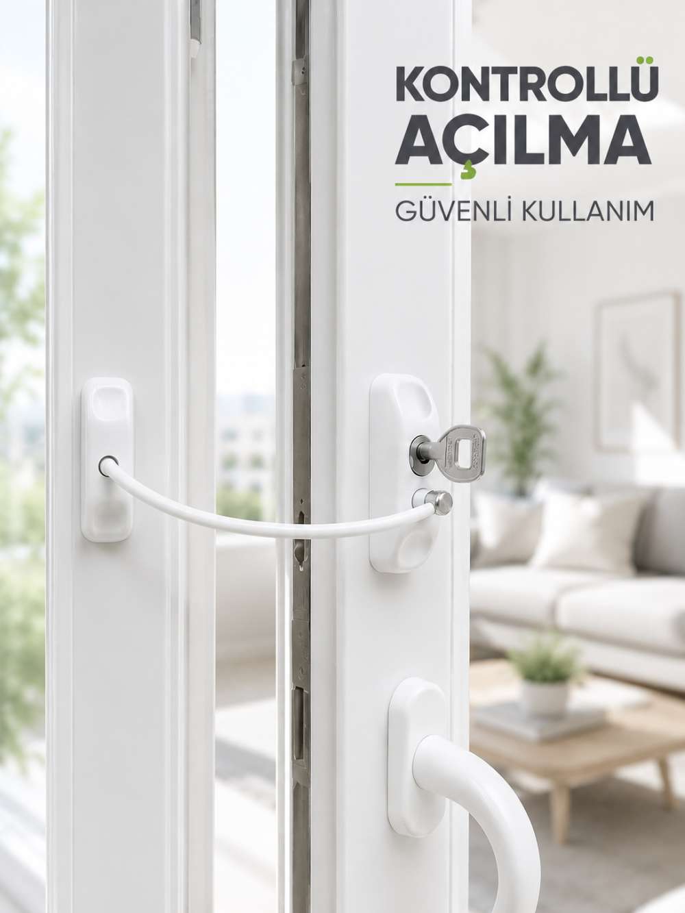 Beyaz Kablolu Pencere Kilidi Anahtarlı Güvenlik Sistemi Çocuk Koruma Aparatı