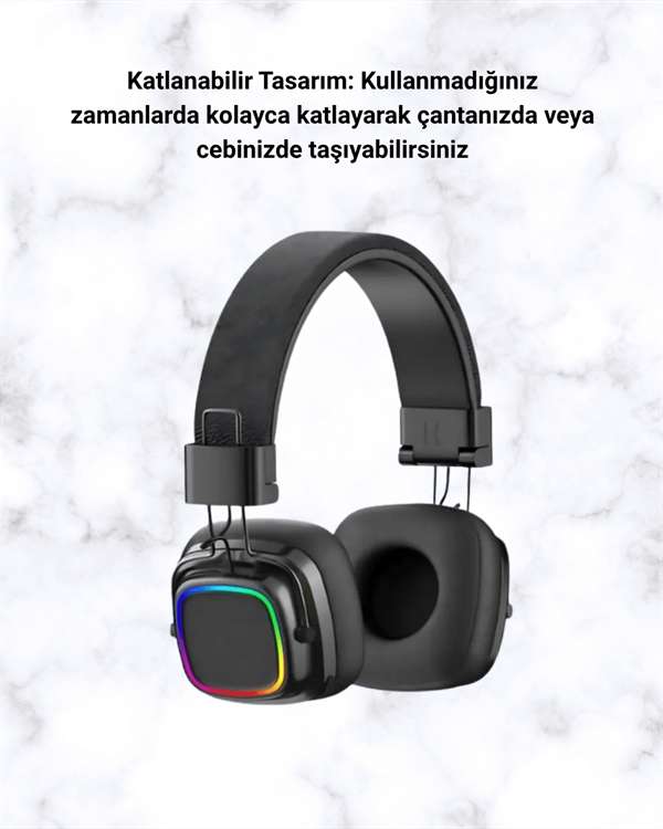 Bluetooth 5.3 Rainbow Işıklı Kulak Üstü Kablosuz Kulaklık