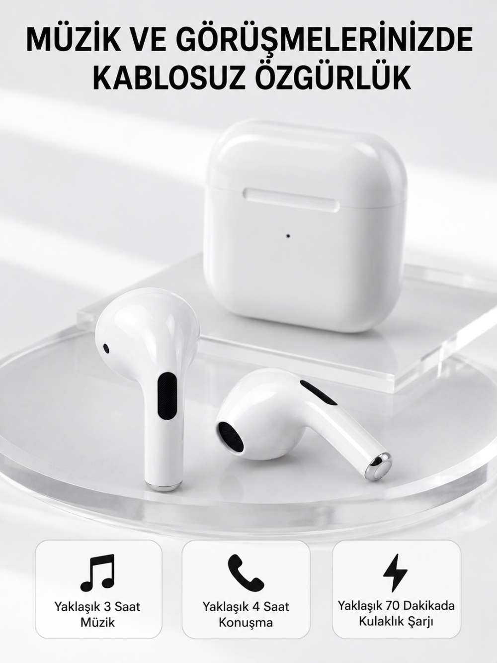 Bluetooth 5.3 TWS Kablosuz Kulak İçi Kulaklık 25 Metre Menzil Şarj Kutulu