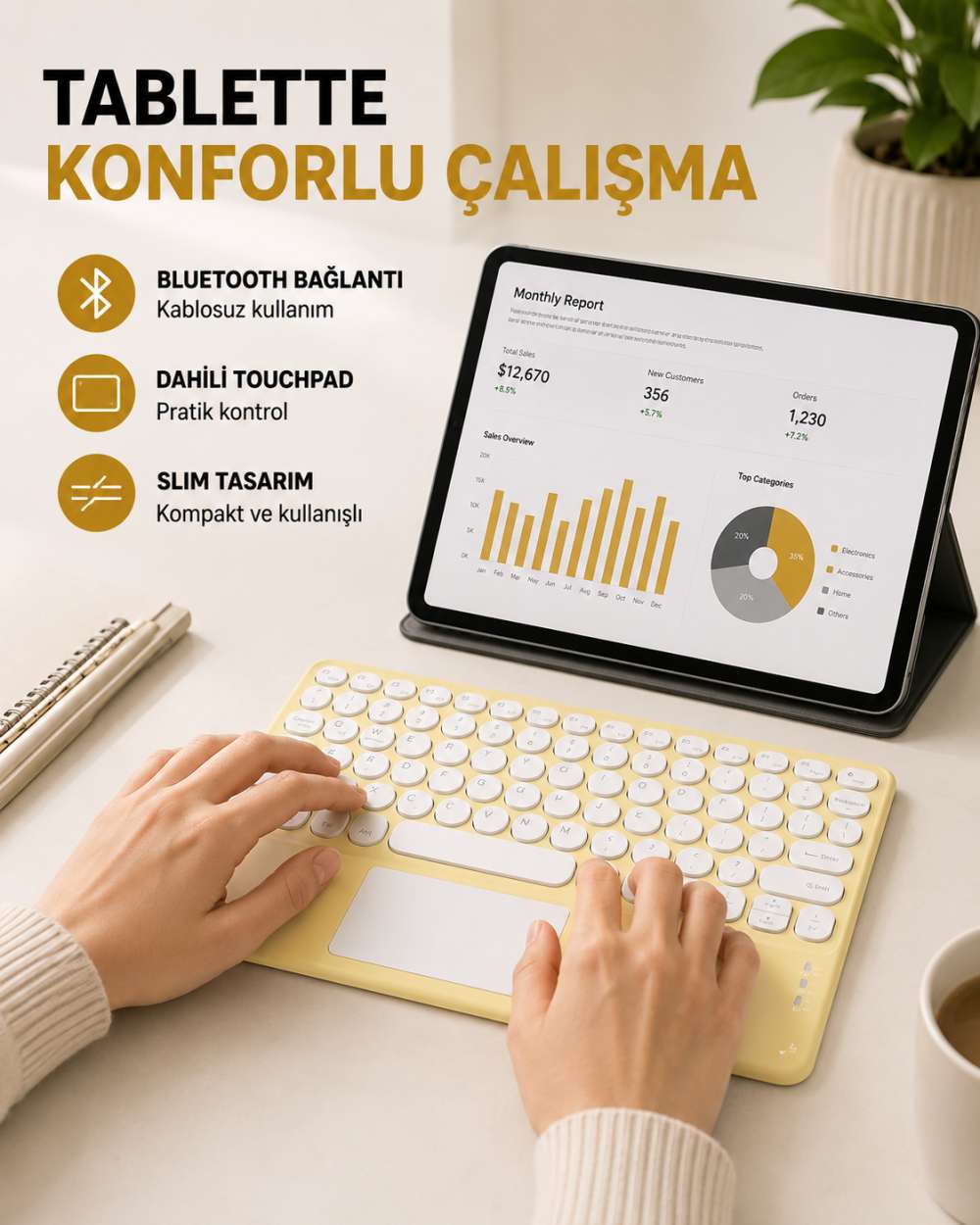 Bluetooth Kablosuz Klavye – İnce Slim Model, Tablet ve Akıllı TV Uyumlu, Sessiz Tuşlu Taşınabilir Klavye