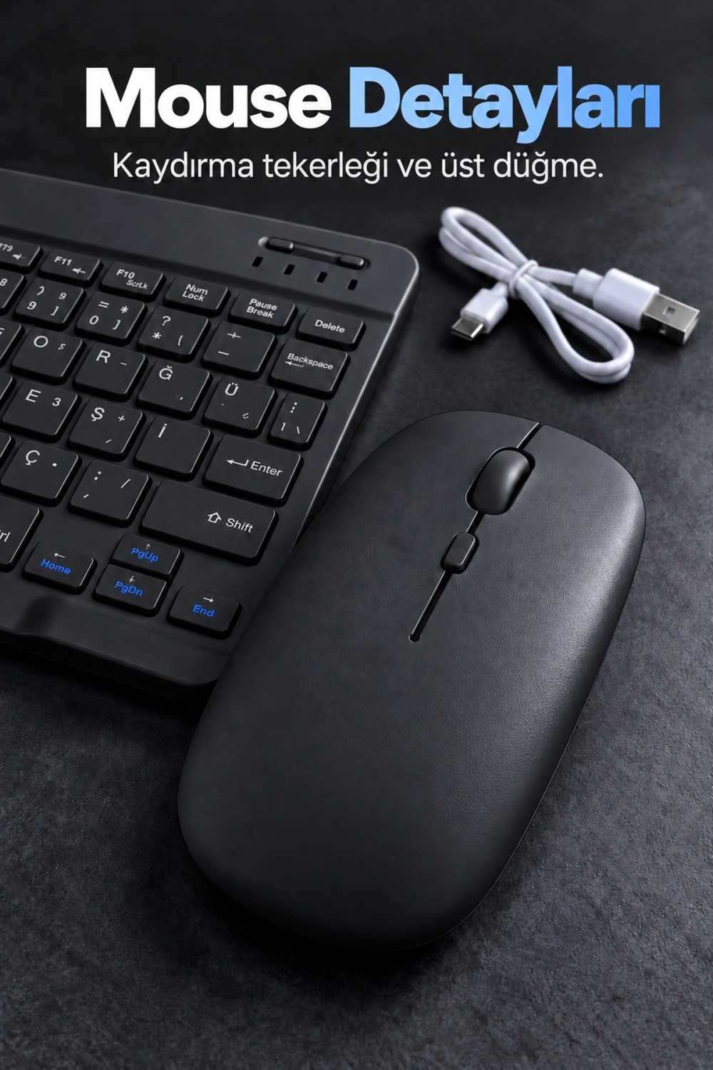 Bluetooth Klavye Mouse Seti Türkçe Tuş Dizilimli Beyaz