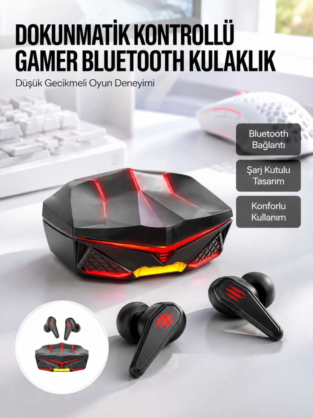 Bluetooth Kulaklık HD Ses Kaliteli Işıklı Metal Kasa Ios Android Uyumlu Mikrofonlu