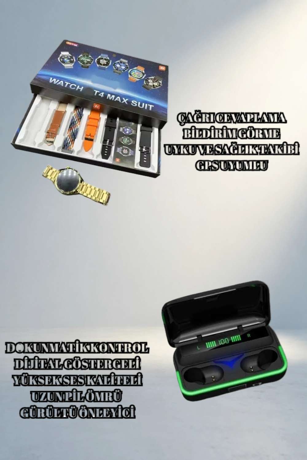 Bluetooth Kulaklık ve Akıllı Saat 7 Kordonlu Metal Kordon
